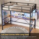 Loft Bed Twin Size with Desk and Led Lights Twin Metal Loft Bed with Charging Station Twin Size Metal Bed Frame with Safety Guard