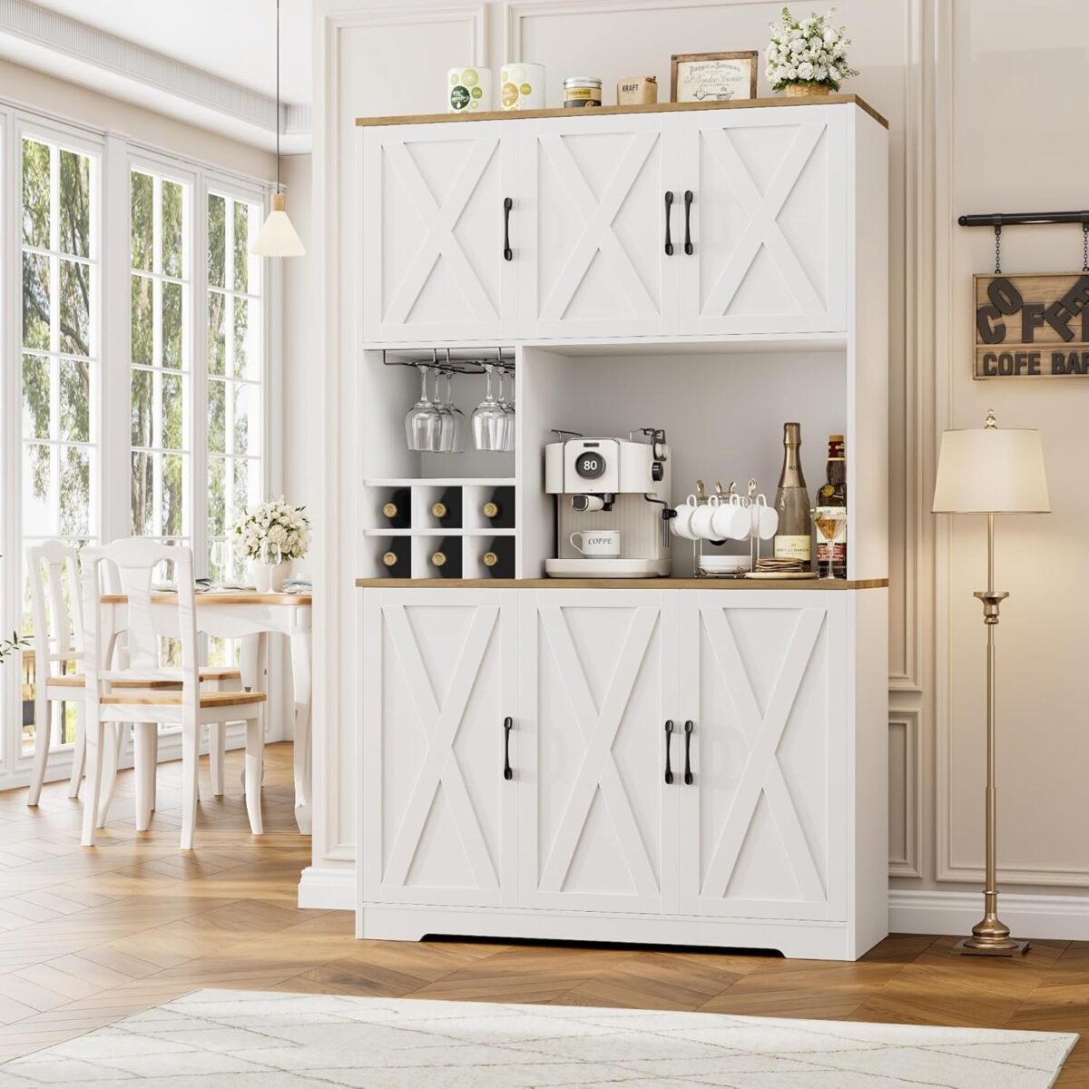 Kitchen Pantry Storage Cabinet, 71" Tall Food Pantry Cabinet with Microwave Stand, Farmhouse Kitchen Hutch Cabinet