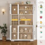 Kitchen Pantry Storage Cabinet, 71" Tall Food Pantry Cabinet with Microwave Stand, Farmhouse Kitchen Hutch Cabinet