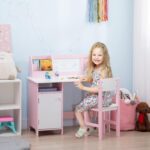 Toddler Table and Chair Set, Kids Writing Desk Homework Table with Whiteboard