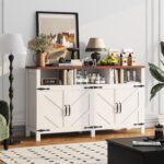 Buffet Sideboard with Storage Farmhouse with 4 Doors, 55'' Large Kitchen Storage Cabinet Wood Coffee Bar Cabinet Buffet Table