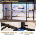 Loft Bed Twin Size with Desk and Led Lights Twin Metal Loft Bed with Charging Station Twin Size Metal Bed Frame with Safety Guard