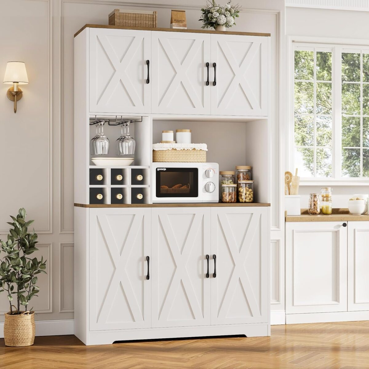 Kitchen Pantry Storage Cabinet, 71" Tall Food Pantry Cabinet with Microwave Stand, Farmhouse Kitchen Hutch Cabinet