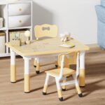 Kids Table and 2 Chairs Set, Height Adjustable Table and Chair Set, Graffiti Desktop Multi-Activity Table