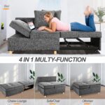 4-in-1 Convertible Sofas & Couches, 3-Seat Linen Fabric loveseat Sofa with 2 Throw Pillow