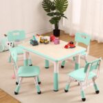 Kids Table and 4 Chairs Set, Height Adjustable Desk for Ages 2-8,Arts & Crafts Table