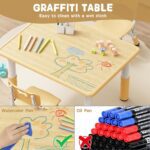 Kids Table and 2 Chairs Set, Height Adjustable Table and Chair Set, Graffiti Desktop Multi-Activity Table