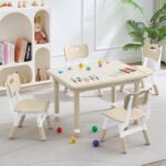 Kids Table and 4 Chairs Set, Height Adjustable (17.7"-26.1") Toddler Table and Chair Set