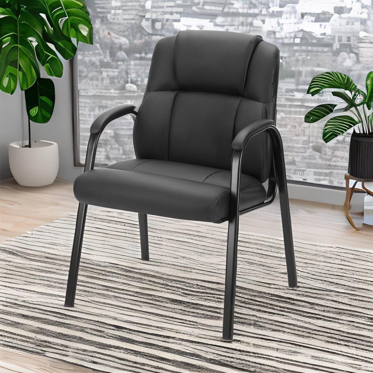 Sweetcrispy Leather Guest Chair with Padded Arms, Comfy Waiting Room Chairs for Reception Conference