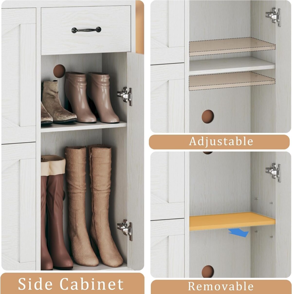 Shoe Cabinet with 2 Flip Drawers & Side Cabinet, Shoes Cabinet with Adjustable Shelves, Shoe Storage Cabinet with Drawer