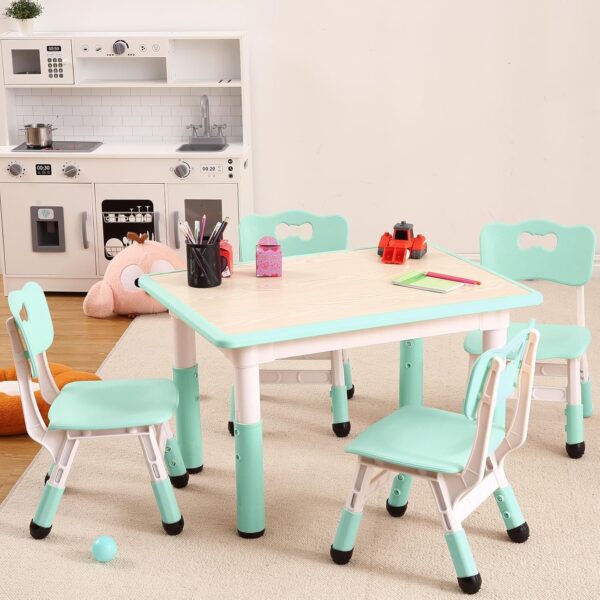 Kids Table and 4 Chairs Set, Height Adjustable Desk for Ages 2-8,Arts & Crafts Table