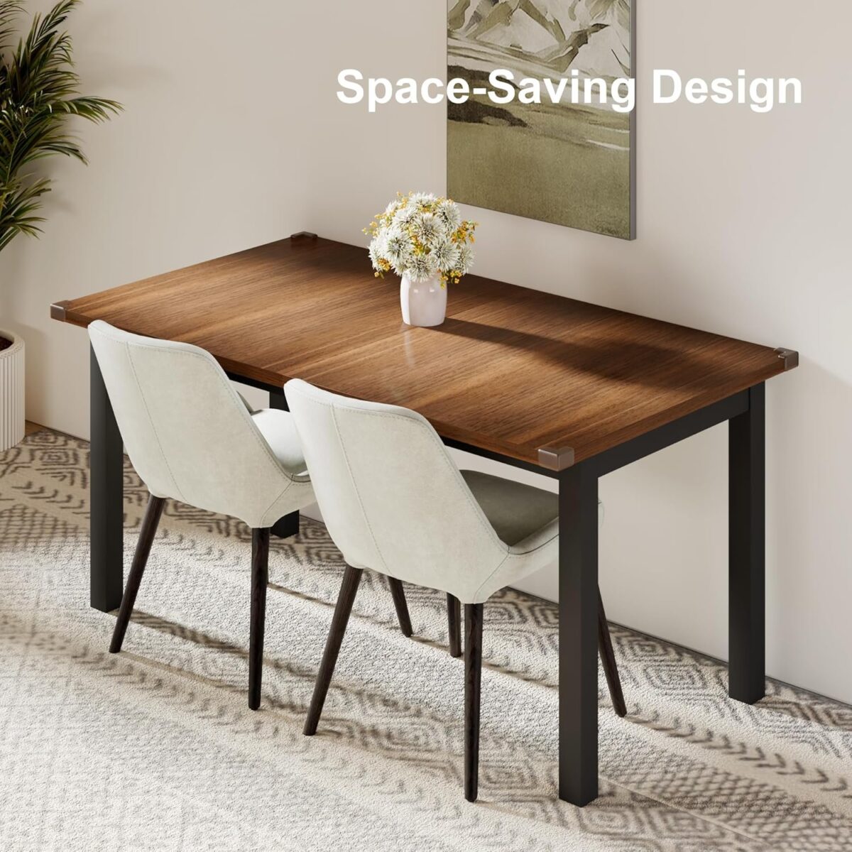63" Extendable Dining Table, Modern Farmhouse Dining Room Table for 4-8, Wooden Kitchen Table for Small Space
