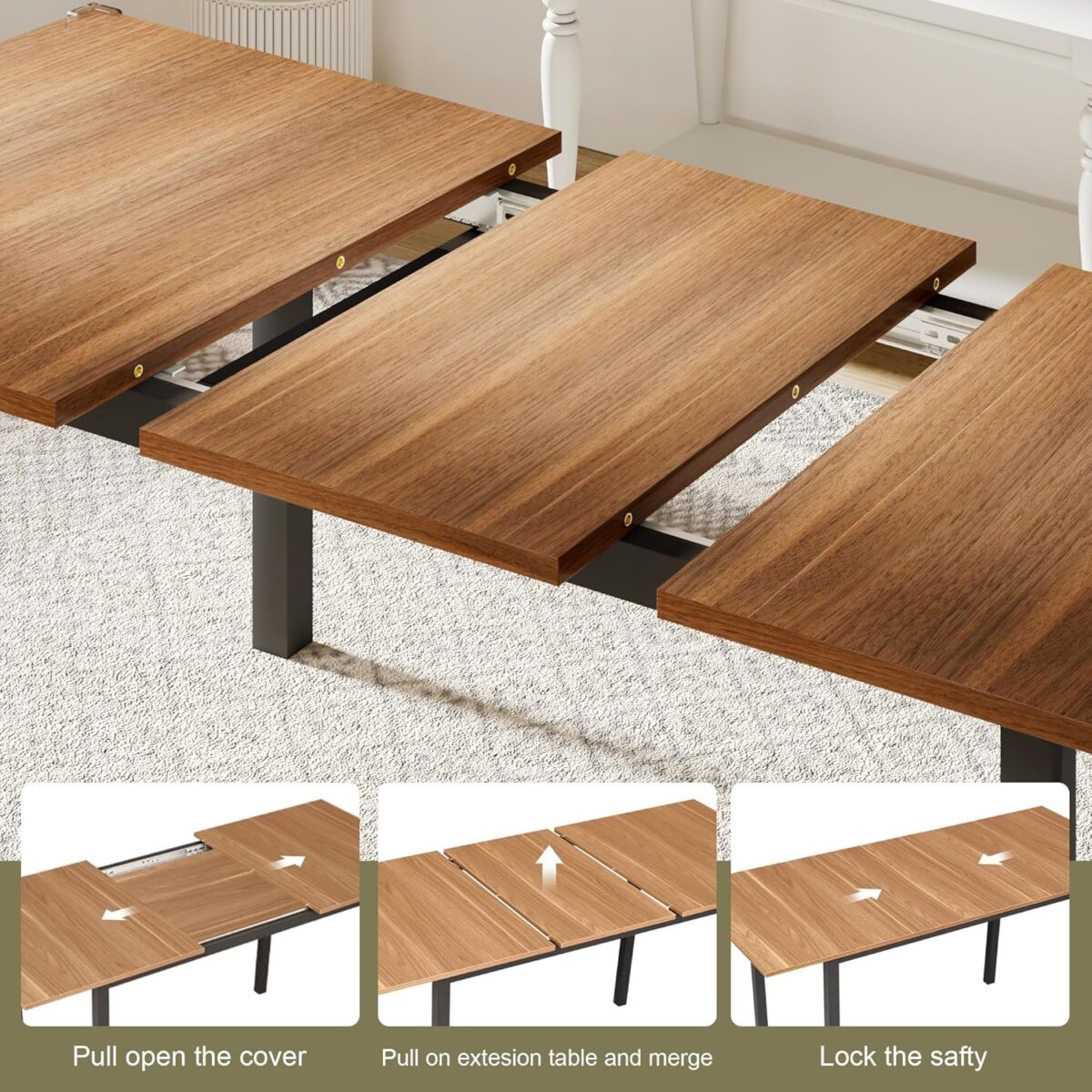 63" Extendable Dining Table, Modern Farmhouse Dining Room Table for 4-8, Wooden Kitchen Table for Small Space
