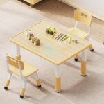 Kids Table and 2 Chairs Set, Height Adjustable Table and Chair Set, Graffiti Desktop Multi-Activity Table