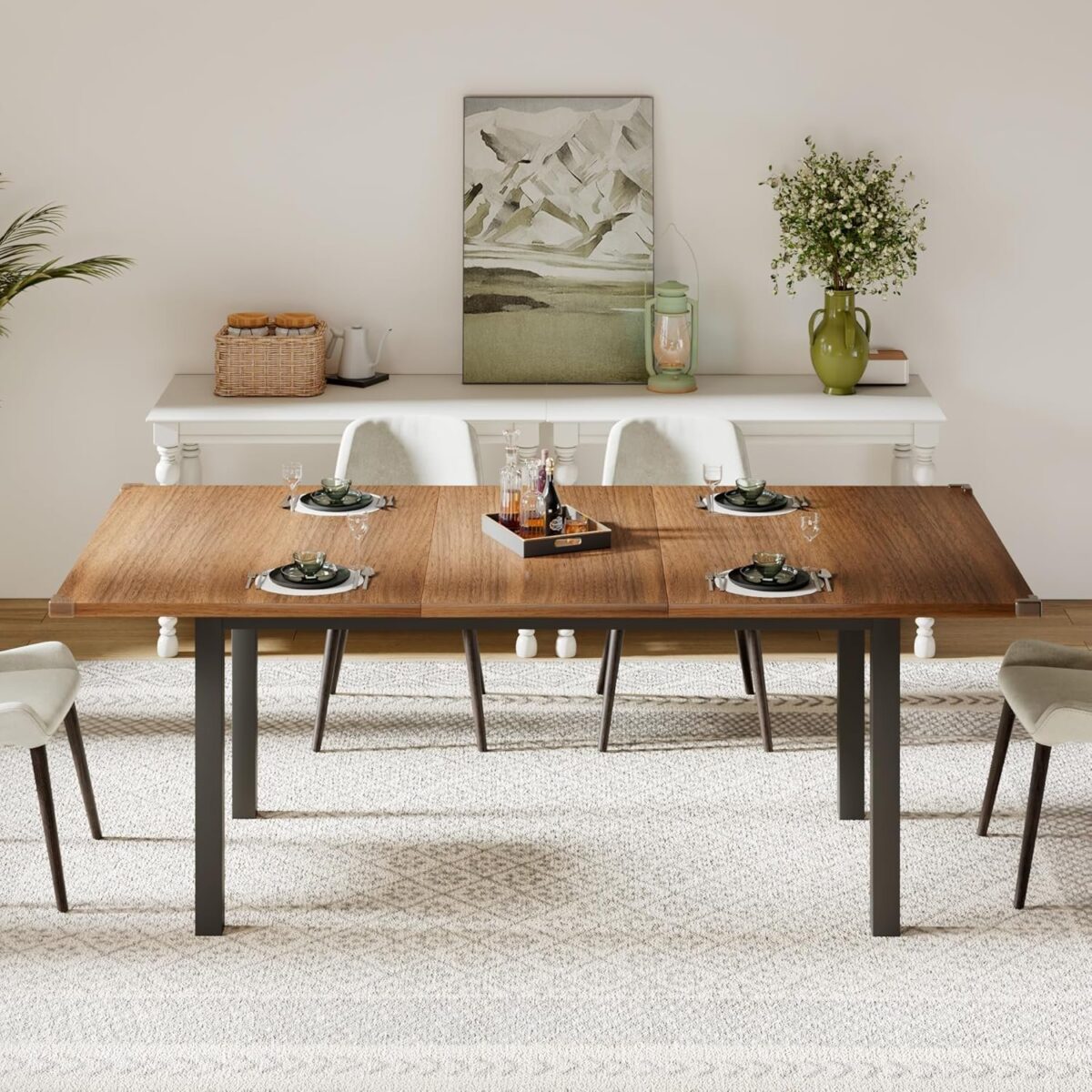 63" Extendable Dining Table, Modern Farmhouse Dining Room Table for 4-8, Wooden Kitchen Table for Small Space
