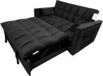 Convertible Sleeper Sofa 3 in 1 Velvet Small Loveseat with Pull Out Bed, Reclining Backrest, Toss Pillows and Pockets