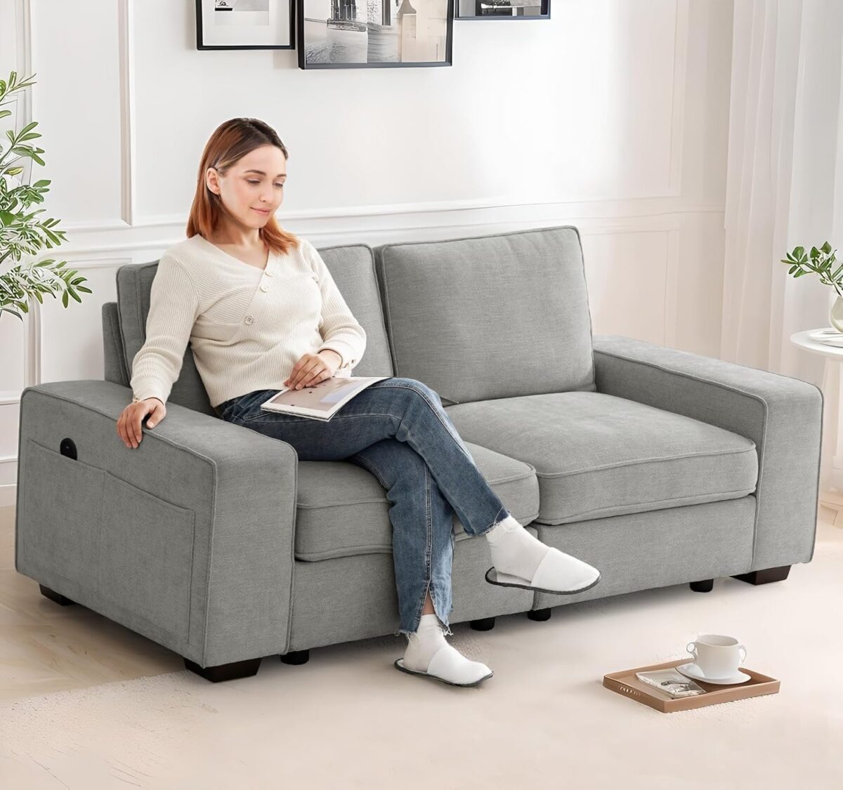 2-Seater Modular Sectional Modern Sofa Couch Loveseat for Living Room and Apartment Comfy Removable Chenille