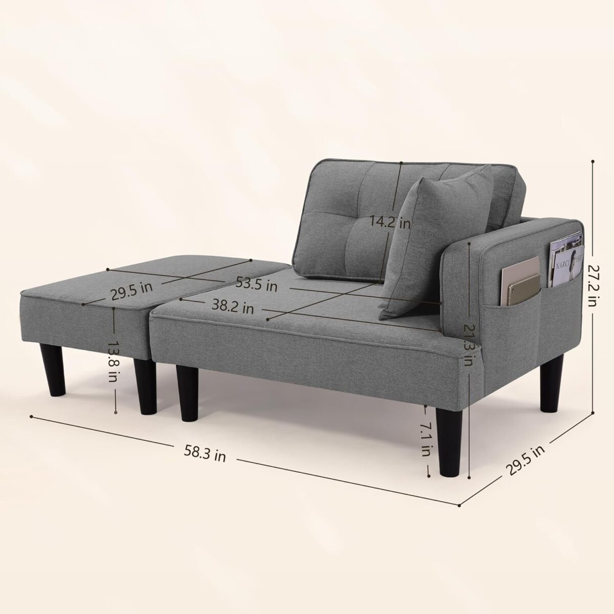 Recliner Sofa Bed, Convertible Small Sectional Couches for Living Room, Sofa Cama moderno with Chaise & 2 Pillow