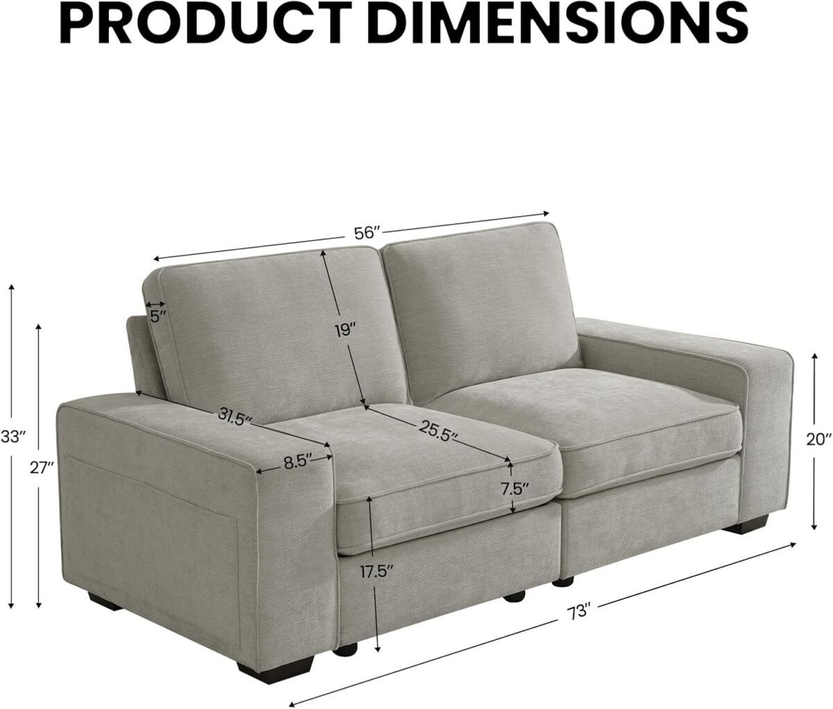 2-Seater Modular Sectional Modern Sofa Couch Loveseat for Living Room and Apartment Comfy Removable Chenille