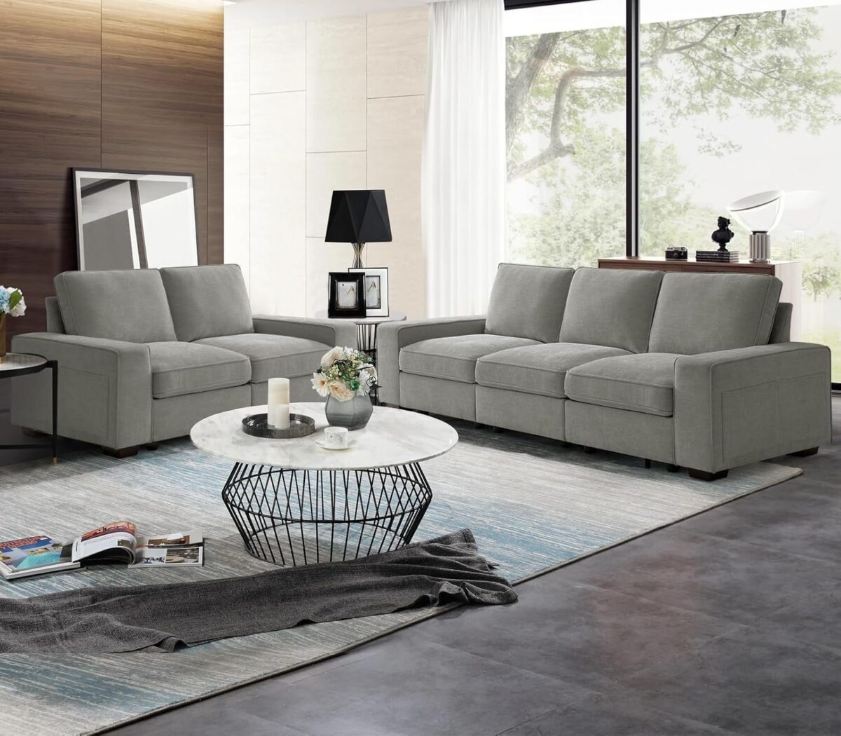 2-Seater Modular Sectional Modern Sofa Couch Loveseat for Living Room and Apartment Comfy Removable Chenille