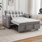 Futon Sofa Bed, Modern Velvet 3 in 1 Convertible Sleeper Sofa Couch Bed, Pullout Couch Bed with Adjustable Backrest