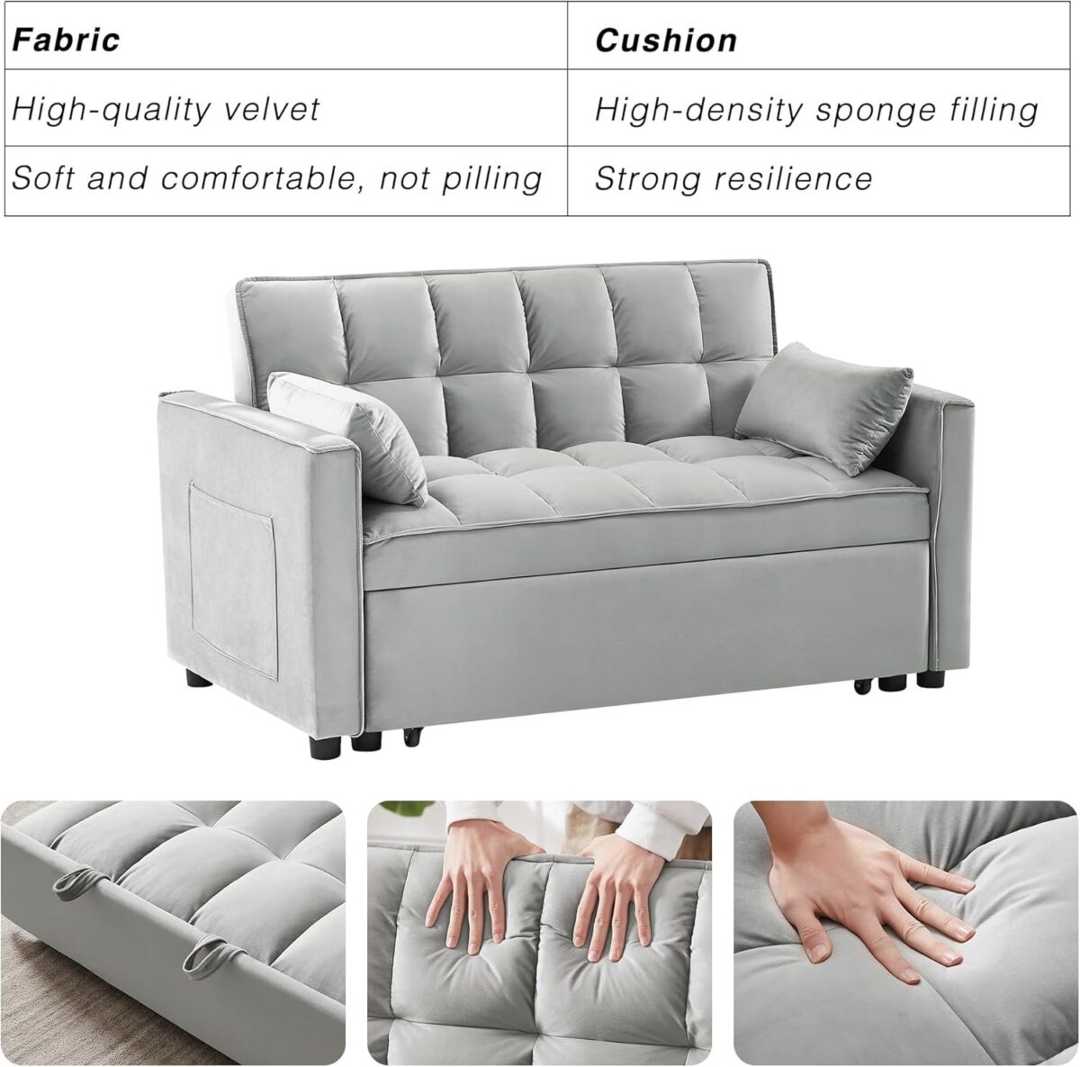 Wakefit 3 in 1 Convertible Sleeper Sofa Bed, Futon Couches for Living Room with Side Pocket