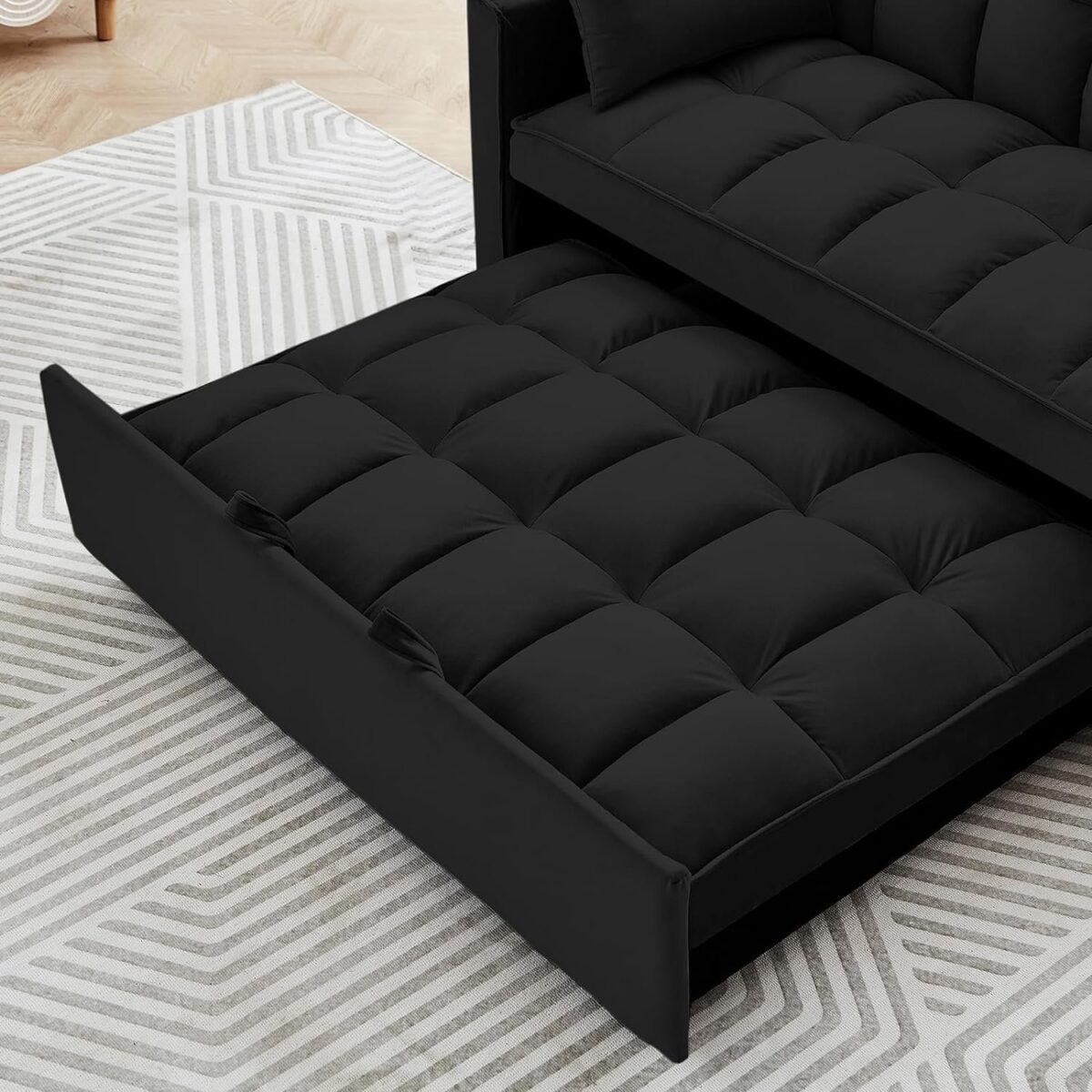 Convertible Sleeper Sofa 3 in 1 Velvet Small Loveseat with Pull Out Bed, Reclining Backrest, Toss Pillows and Pockets