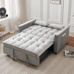 Futon Sofa Bed, Modern Velvet 3 in 1 Convertible Sleeper Sofa Couch Bed, Pullout Couch Bed with Adjustable Backrest