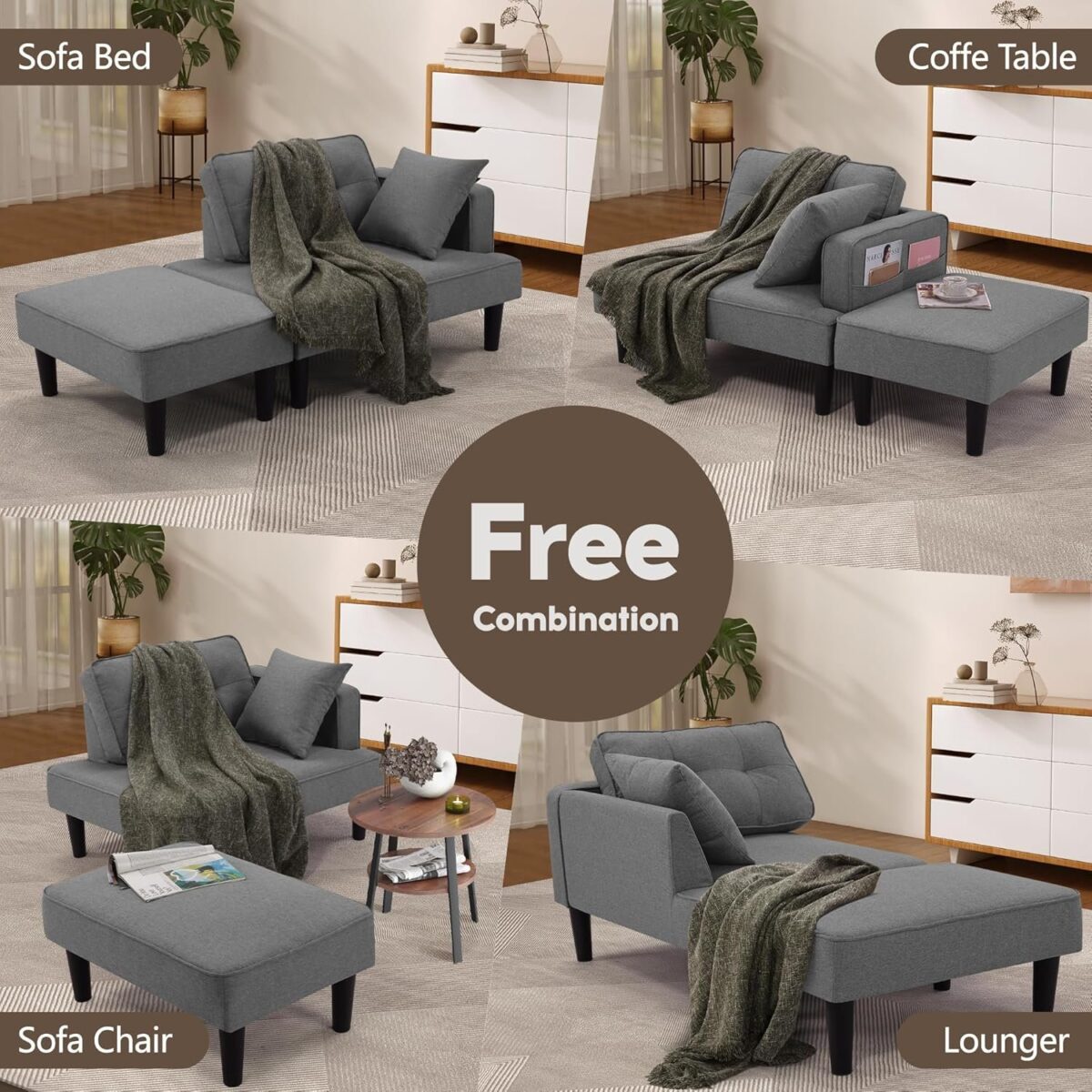 Recliner Sofa Bed, Convertible Small Sectional Couches for Living Room, Sofa Cama moderno with Chaise & 2 Pillow