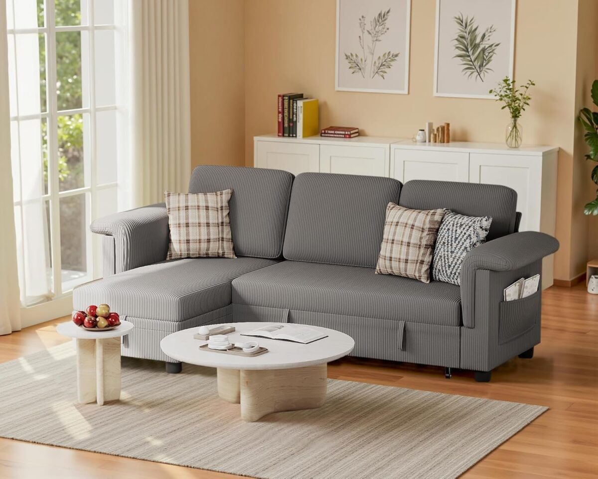 Homall Sleeper Sofa, Pull Out Sofa Couch Bed with Storage Reversible Chaise, L-Shaped Sofas with Side Pocket